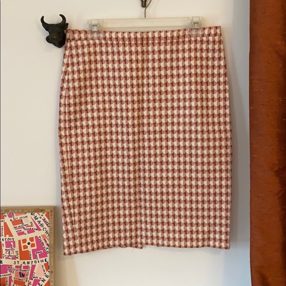 Lined j crew pencil skirt, geometric, size 6